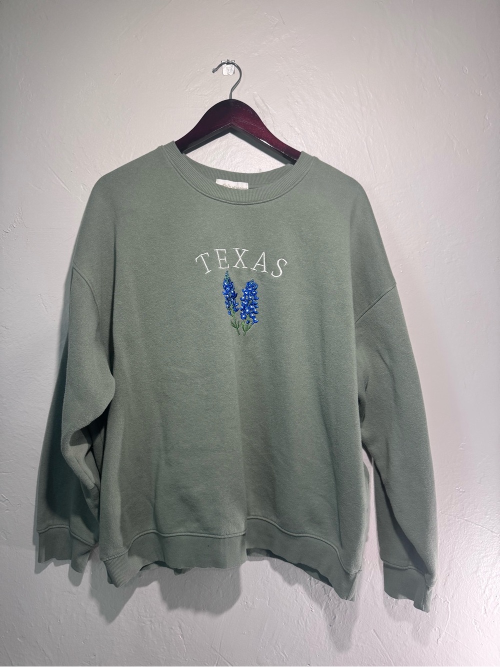 Texas Bluebonnet Embroidered Sweatshirt Sage Green Crewneck XXL